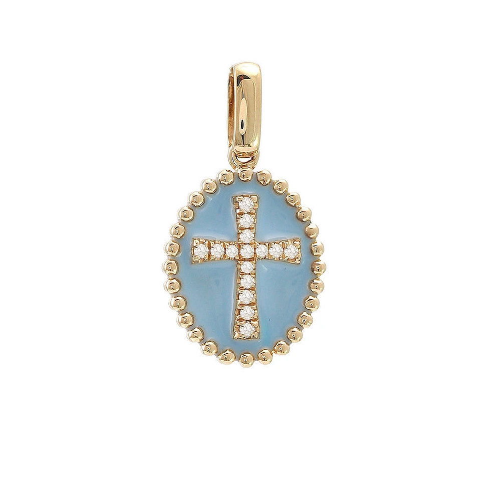 Blue Cross Diamond Oval Pendant 14KY