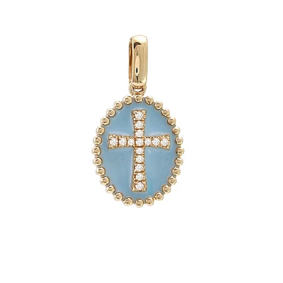 Blue Cross Diamond Oval Pendant 14KY
