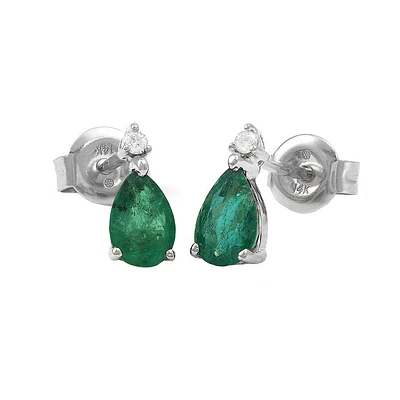 Pear Emerald and Diamond Earrings