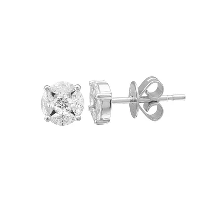 Marquise/Round Diamond Illusion Stud Earrings