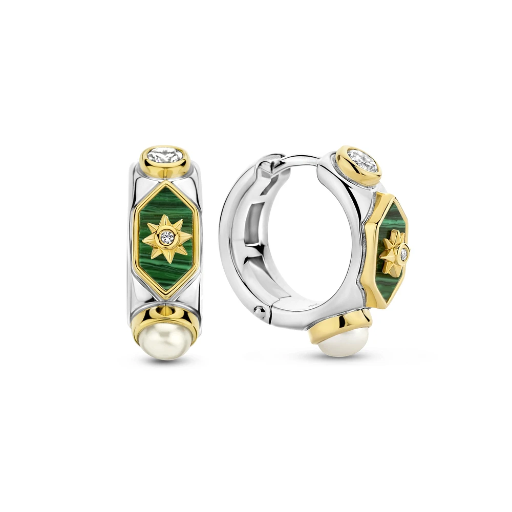 Celestial Malachite Huggie Earrings