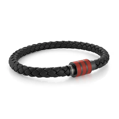Red/Black Leather Steel Bracelet