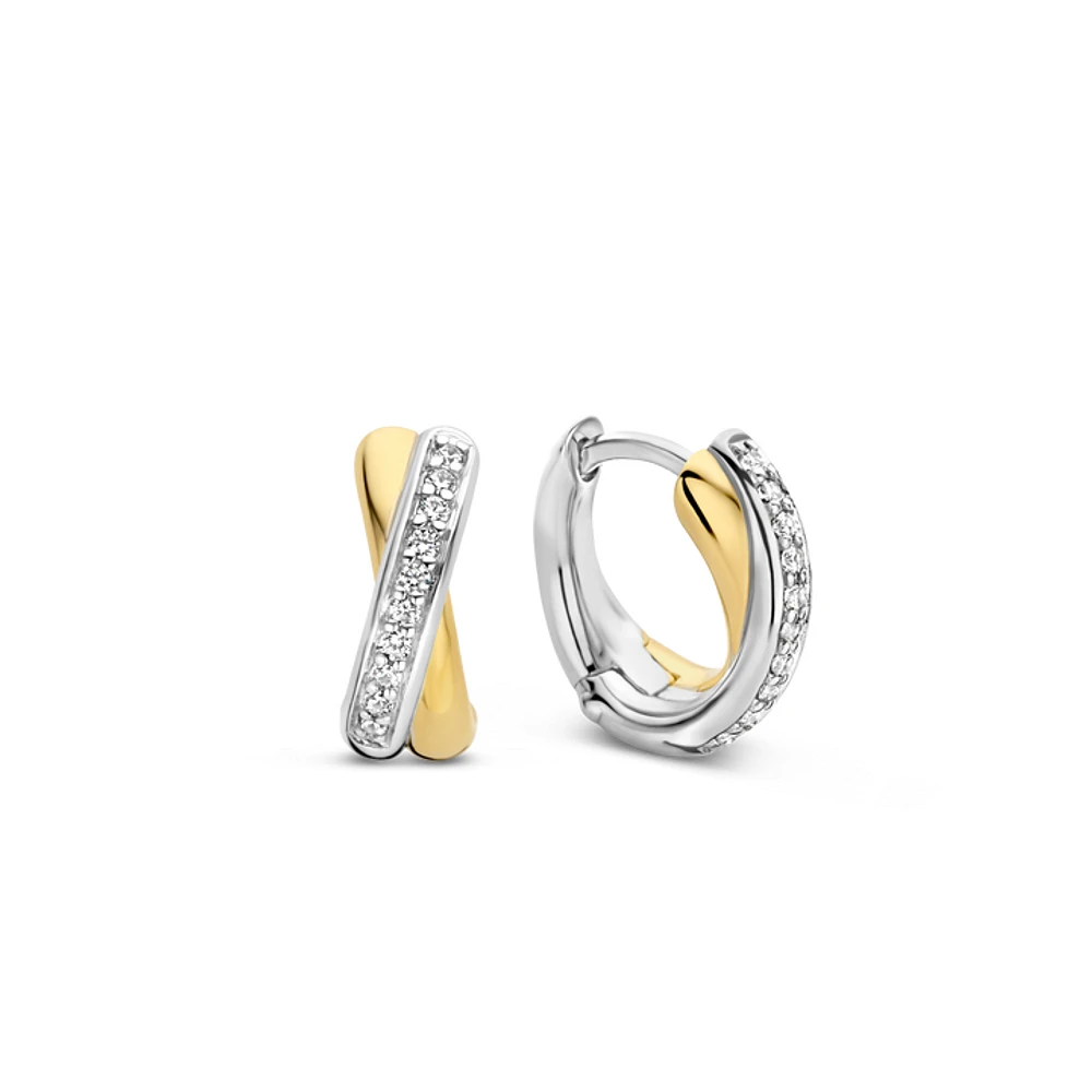 Crossover Golden Pave Huggie Earrings