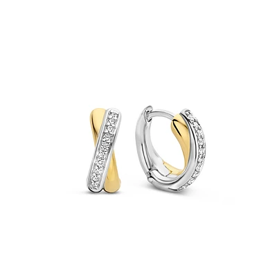 Crossover Golden Pave Huggie Earrings