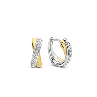 Crossover Golden Pave Huggie Earrings