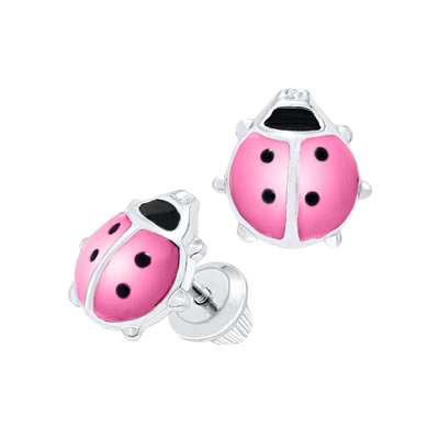 Pink Ladybug Stud Earrings