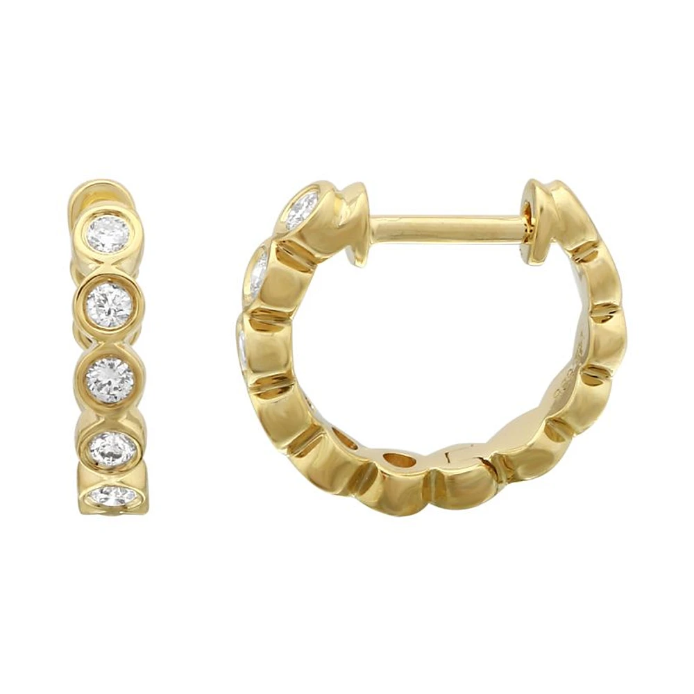 Bezel Diamond 10MM Huggie Earrings