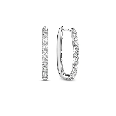 Long 28mm Pave Huggie Earrings