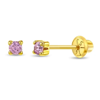 3MM Pink Zirconia Kids Stud Earrings