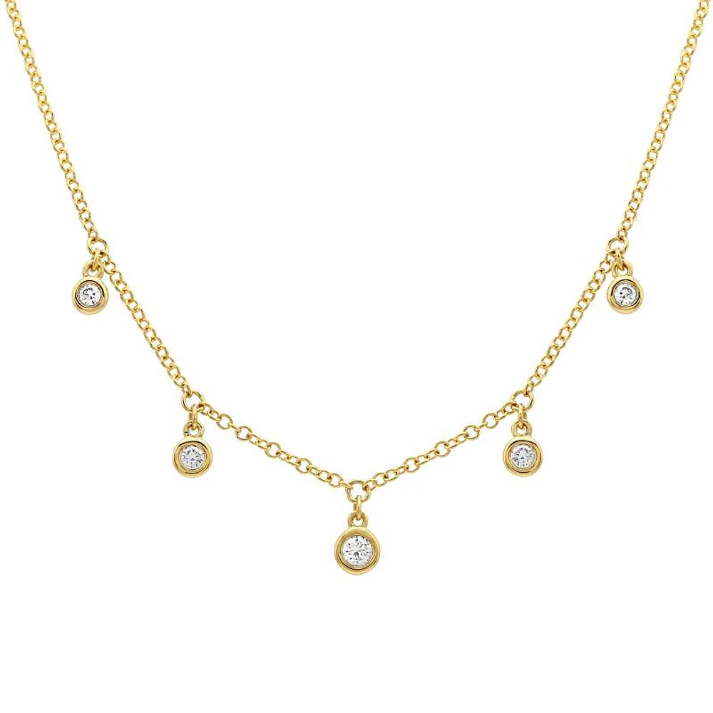 Five Diamond Dangles Necklace 14KY