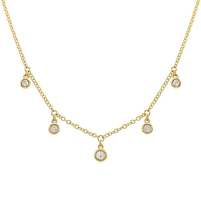 Five Diamond Dangles Necklace 14KY
