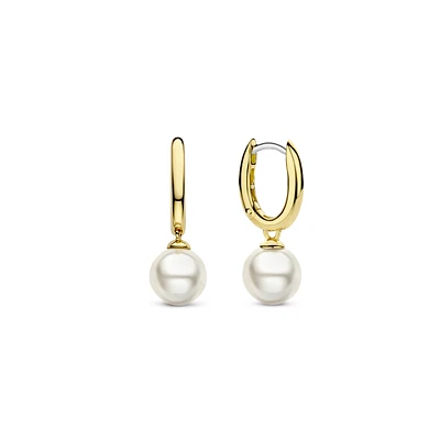 Cosmic Pearl Dangle Golden Earrings