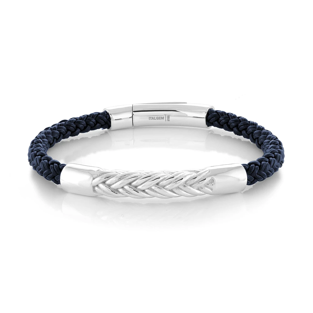 Braided Steel Blue Leather Bracelet