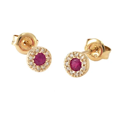 Ruby and Diamond Yellow Gold Stud Earrings