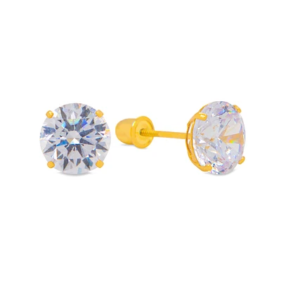 5MM Clear Zirconia Yellow Gold Stud Earrings
