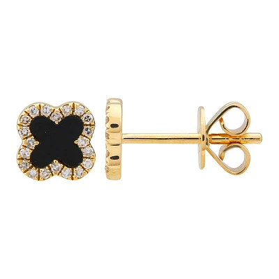 Clover Onyx Diamond Stud Earrings