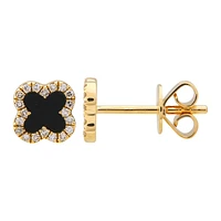 Clover Onyx Diamond Stud Earrings