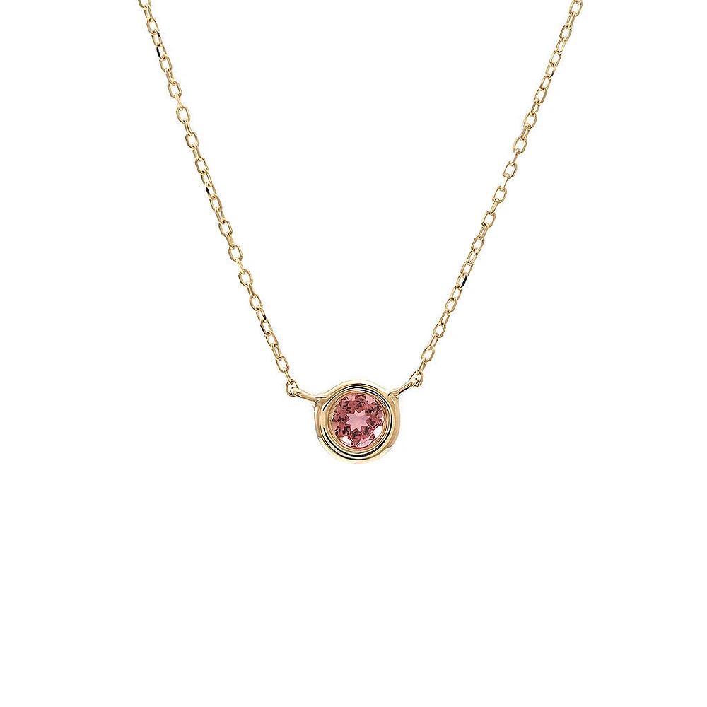 Birthstone Bezel Set Stone Necklace - Yellow Gold