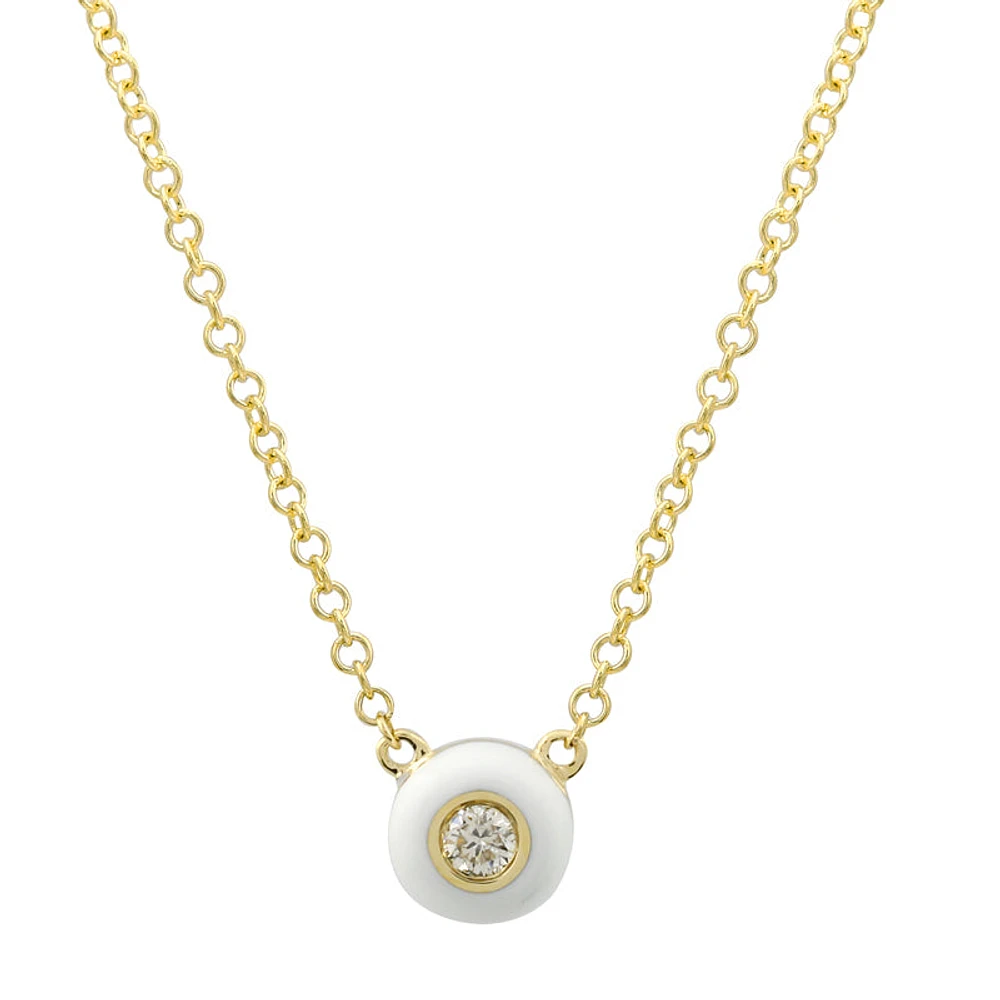 White Enamel and Diamond Dot Necklace