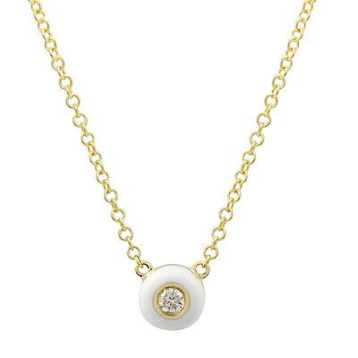 White Enamel and Diamond Dot Necklace