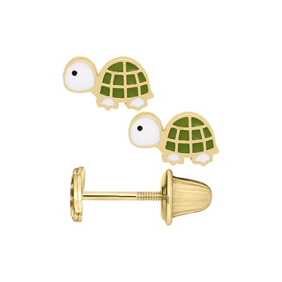 Turtle with Enamel Kids Stud Earrings