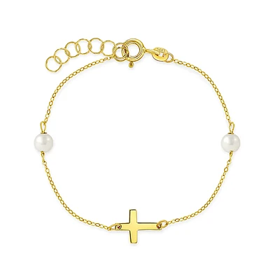Pearls and Cross Kids Bracelet
