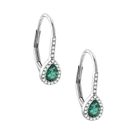 Pear Cut Emerald and Diamond White Gold Earrings