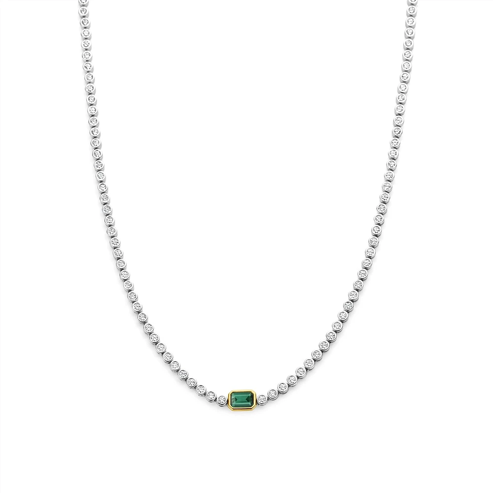 Round Bezel Green Emerald Tennis Necklace