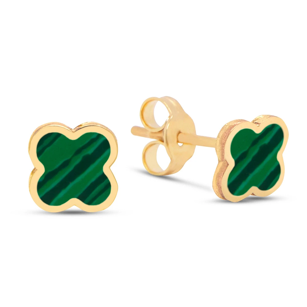 Clover Inlay Green Malachite Stud Earrings
