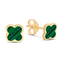 Clover Inlay Green Malachite Stud Earrings
