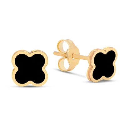 Clover Inlay Black Onyx Stud Earrings
