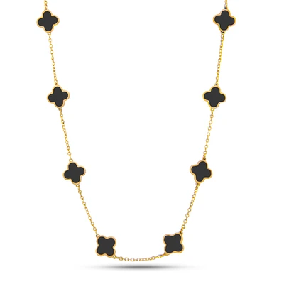 Clover Inlay Black Onyx Necklace