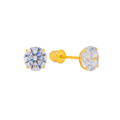 3MM Clear Zirconia Yellow Gold Stud Earrings