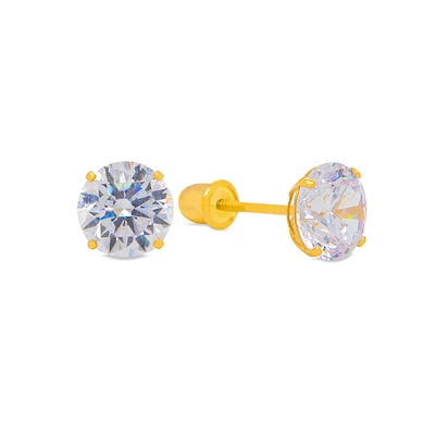 4MM Clear Zirconia Yellow Gold Stud Earrings