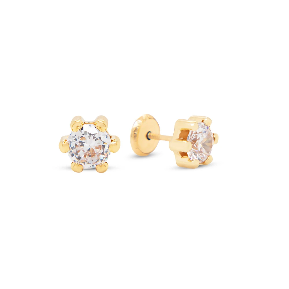 Six Prong Zirconia 3MM Clear Stud Earrings