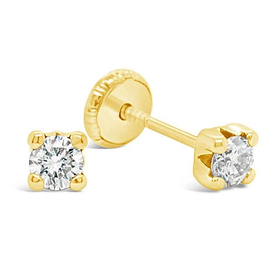 Round Zirconia 4MM Four Prong Set Stud Earrings
