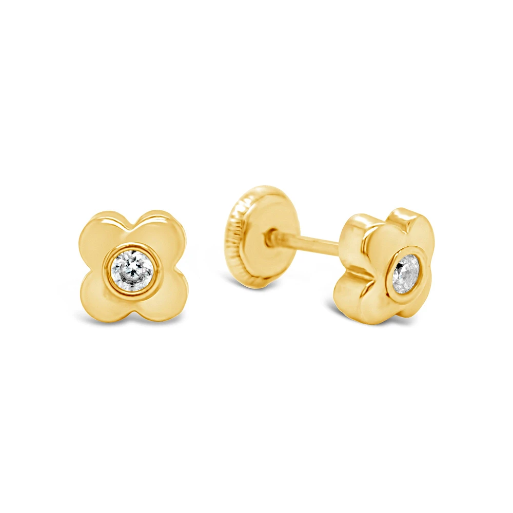 Clover Flower Zirconia Center Stud Earrings