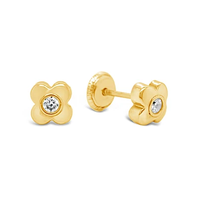 Clover Flower Zirconia Center Stud Earrings