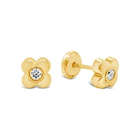 Clover Flower Zirconia Center Stud Earrings