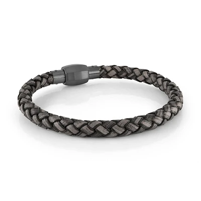 Grey Leather Steel Twist Bracelet
