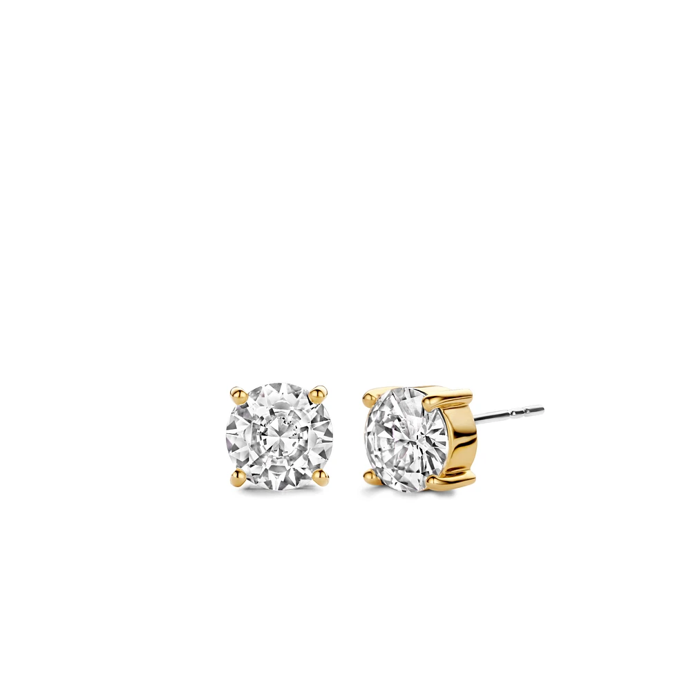 Basic Zirconia Golden Stud Earrings 9mm