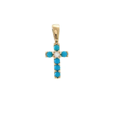 Turquoise/Diamond Cross 12MM Pendant