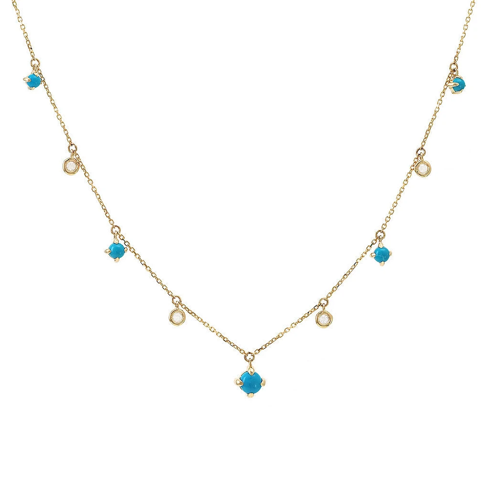 Turquoise and Diamond Dangles Necklace