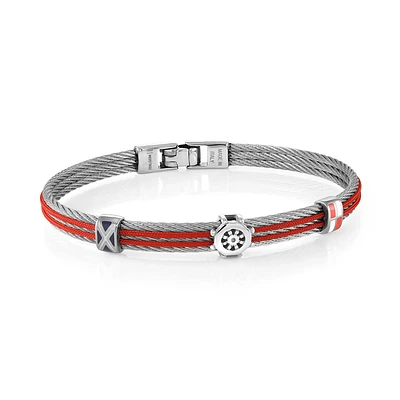 Red Cable Steel Ship Wheel Bracelet