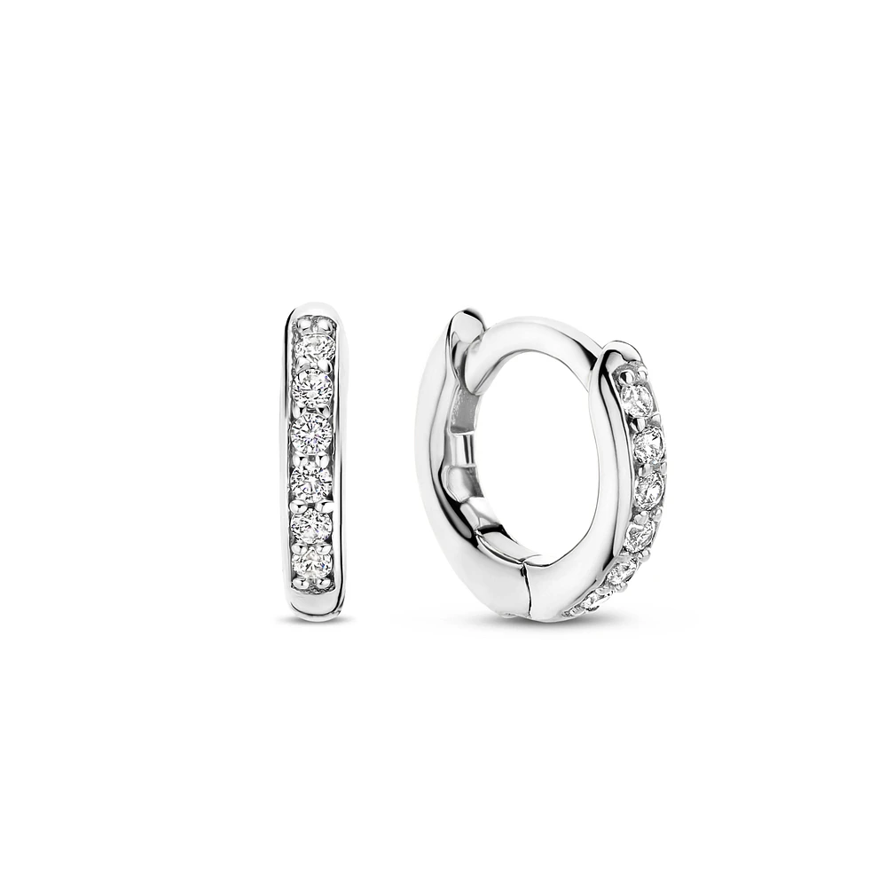 Basic 10MM Silver Sparkle Huggie Earrings