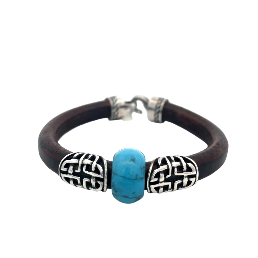 Brown Leather Turquoise Bracelet