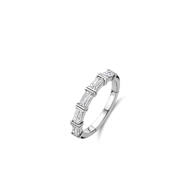 Emerald Cut Zirconia Side Set Silver Ring