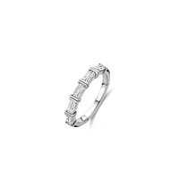 Emerald Cut Zirconia Side Set Silver Ring