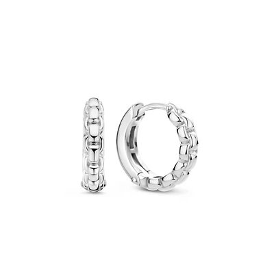 Box Chain 14MM Silver Huggie Earrings