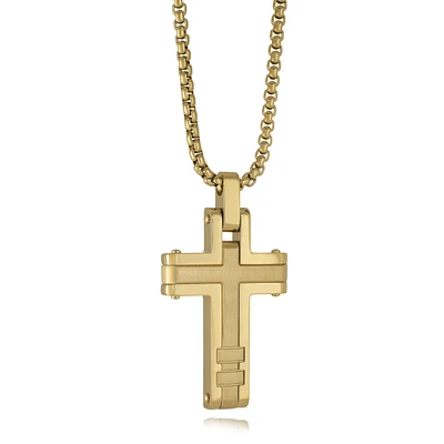 Golden Cross Steel Brushed Necklace